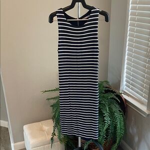 Tart Navy and White Striped Sleeveless Midi Dress